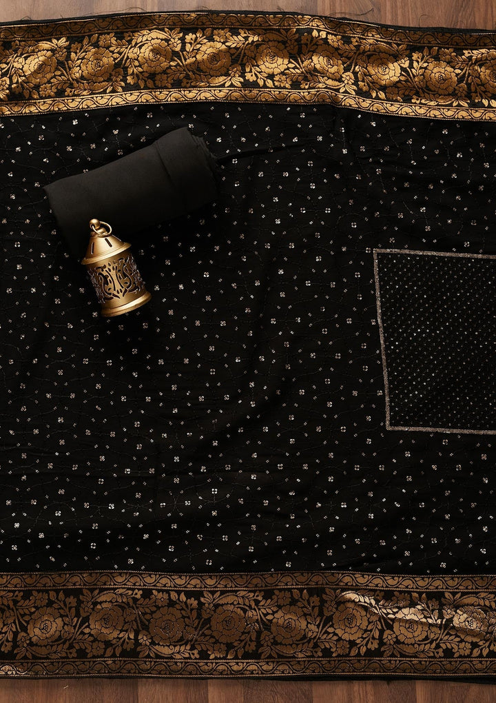 Black Sequins Georgette Designer Unstitched Salwar Suit - Koskii