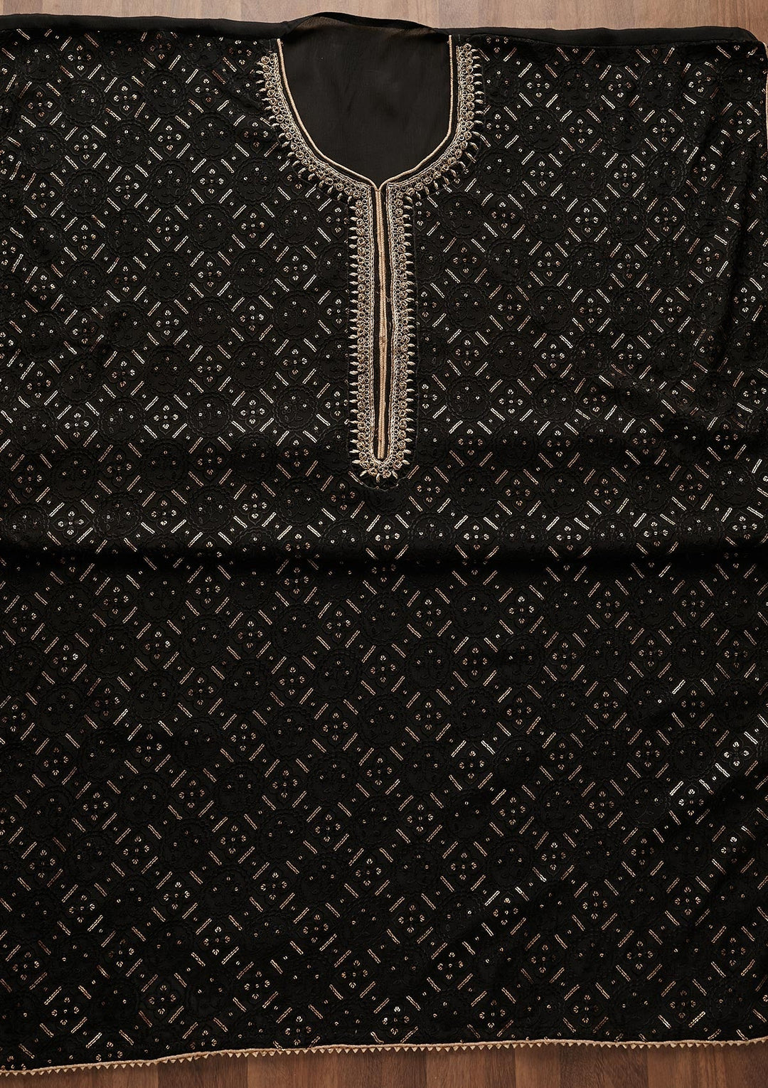 Black Sequins Georgette Designer Unstitched Salwar Suit - Koskii