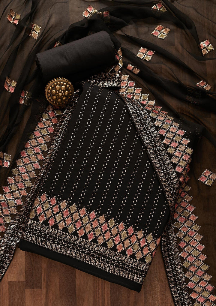 Black Sequins Georgette Designer Unstitched Salwar Suit - Koskii