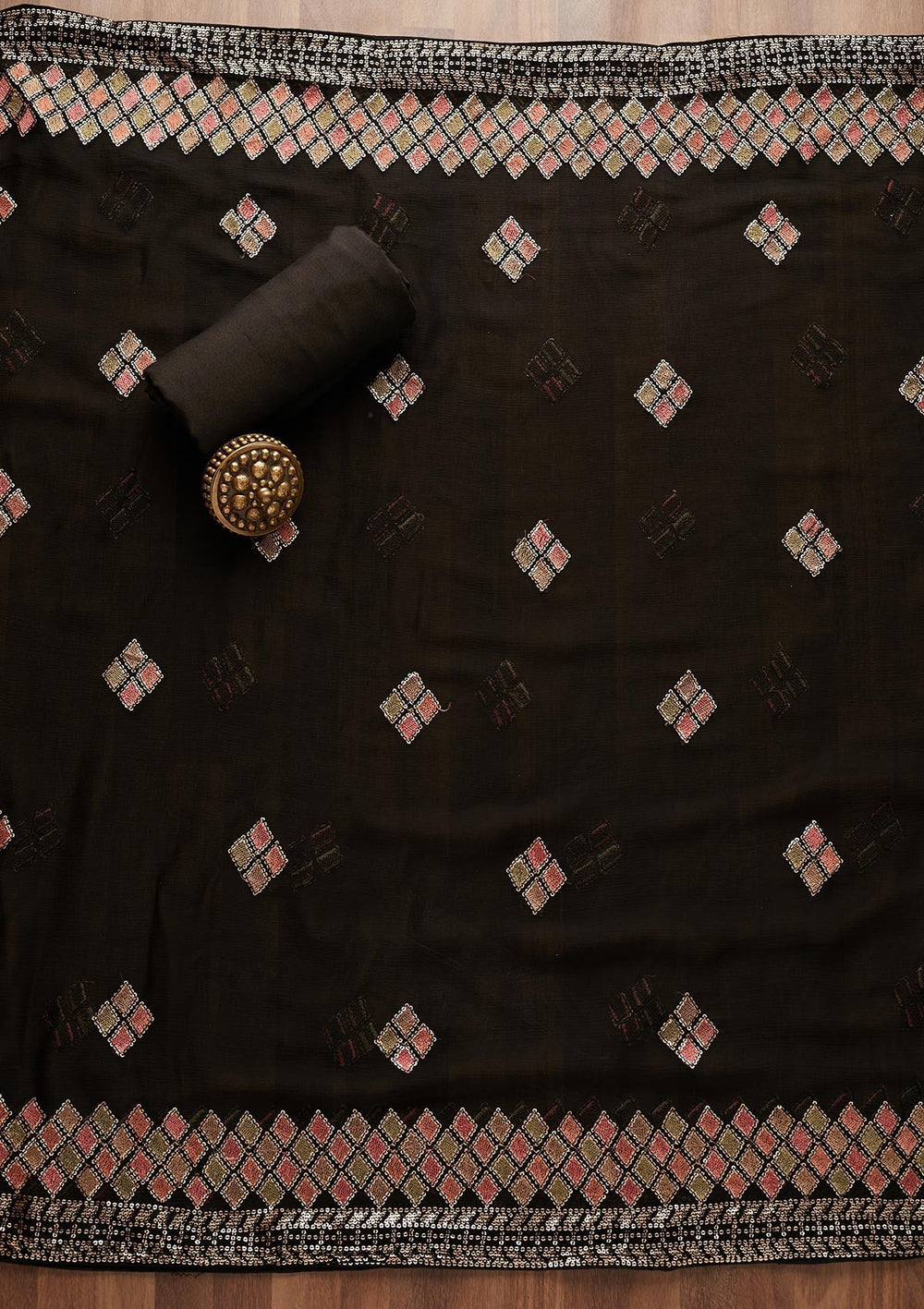 Black Sequins Georgette Designer Unstitched Salwar Suit - Koskii