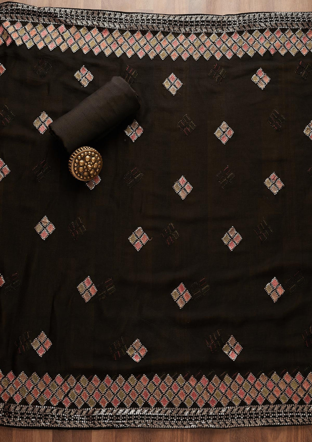 Black Sequins Georgette Designer Unstitched Salwar Suit - Koskii