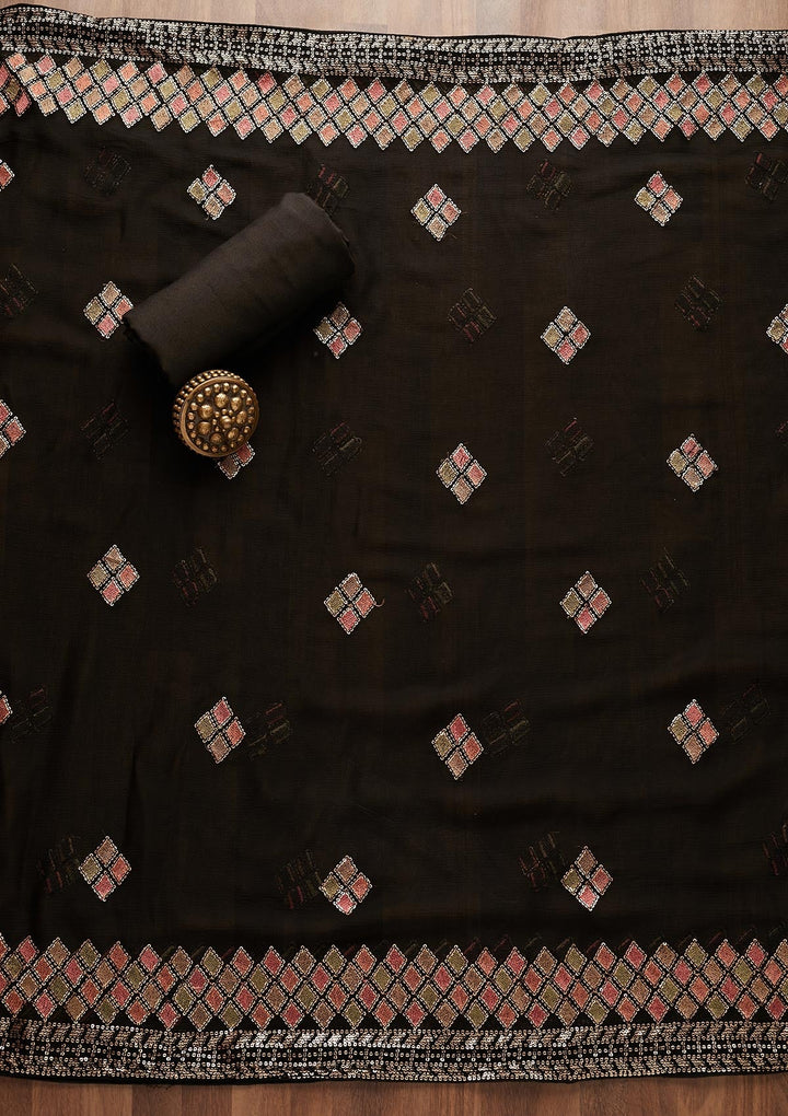 Black Sequins Georgette Designer Unstitched Salwar Suit - Koskii
