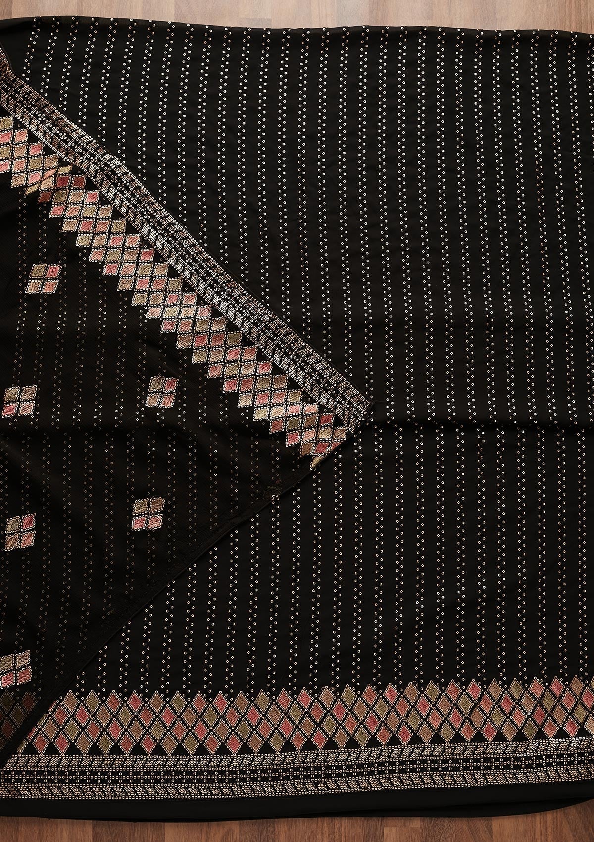 Black Sequins Georgette Designer Unstitched Salwar Suit - Koskii