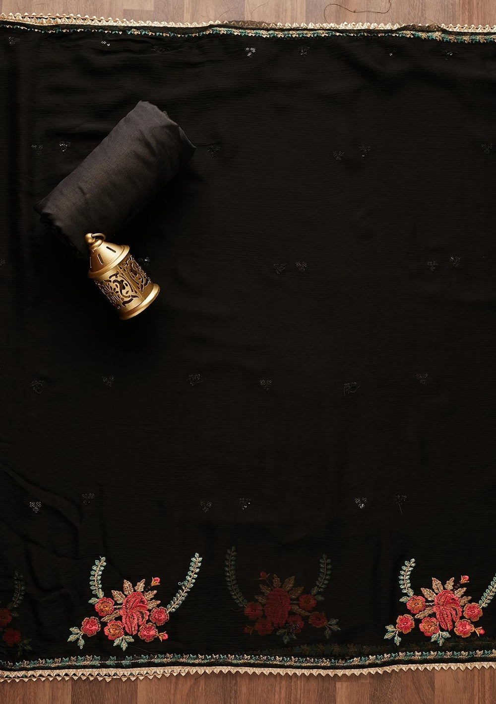 Black Sequins Georgette Designer Unstitched Salwar Suit - Koskii