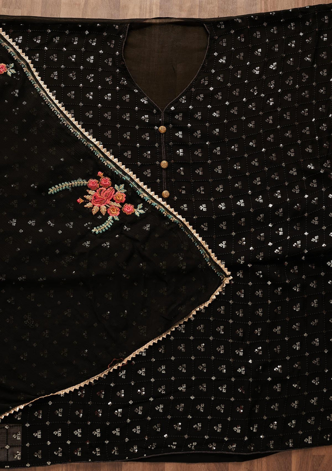 Black Sequins Georgette Designer Unstitched Salwar Suit - Koskii