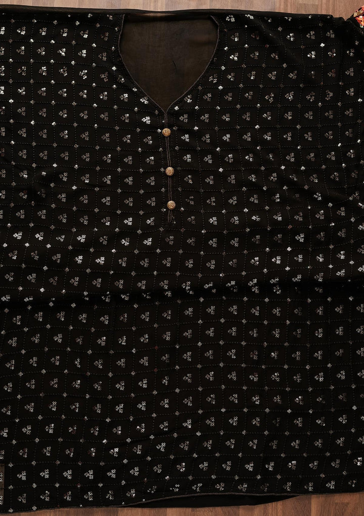 Black Sequins Georgette Designer Unstitched Salwar Suit - Koskii