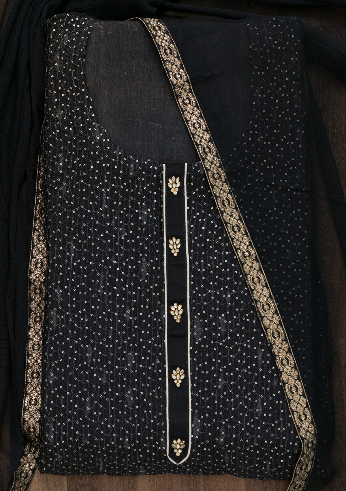 Black Sequins Georgette Semi-Stitched Salwar Suit-Koskii