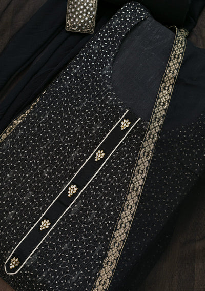 Black Sequins Georgette Semi-Stitched Salwar Suit-Koskii