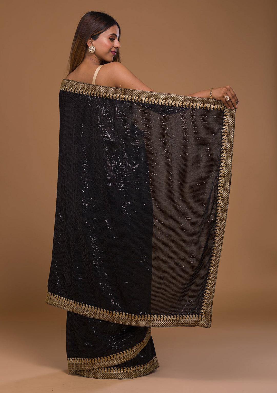 Black Sequins Georgette Saree-Koskii