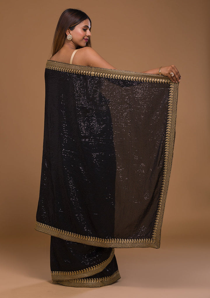 Black Sequins Georgette Saree-Koskii