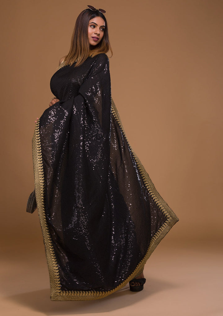 Black Sequins Georgette Saree-Koskii