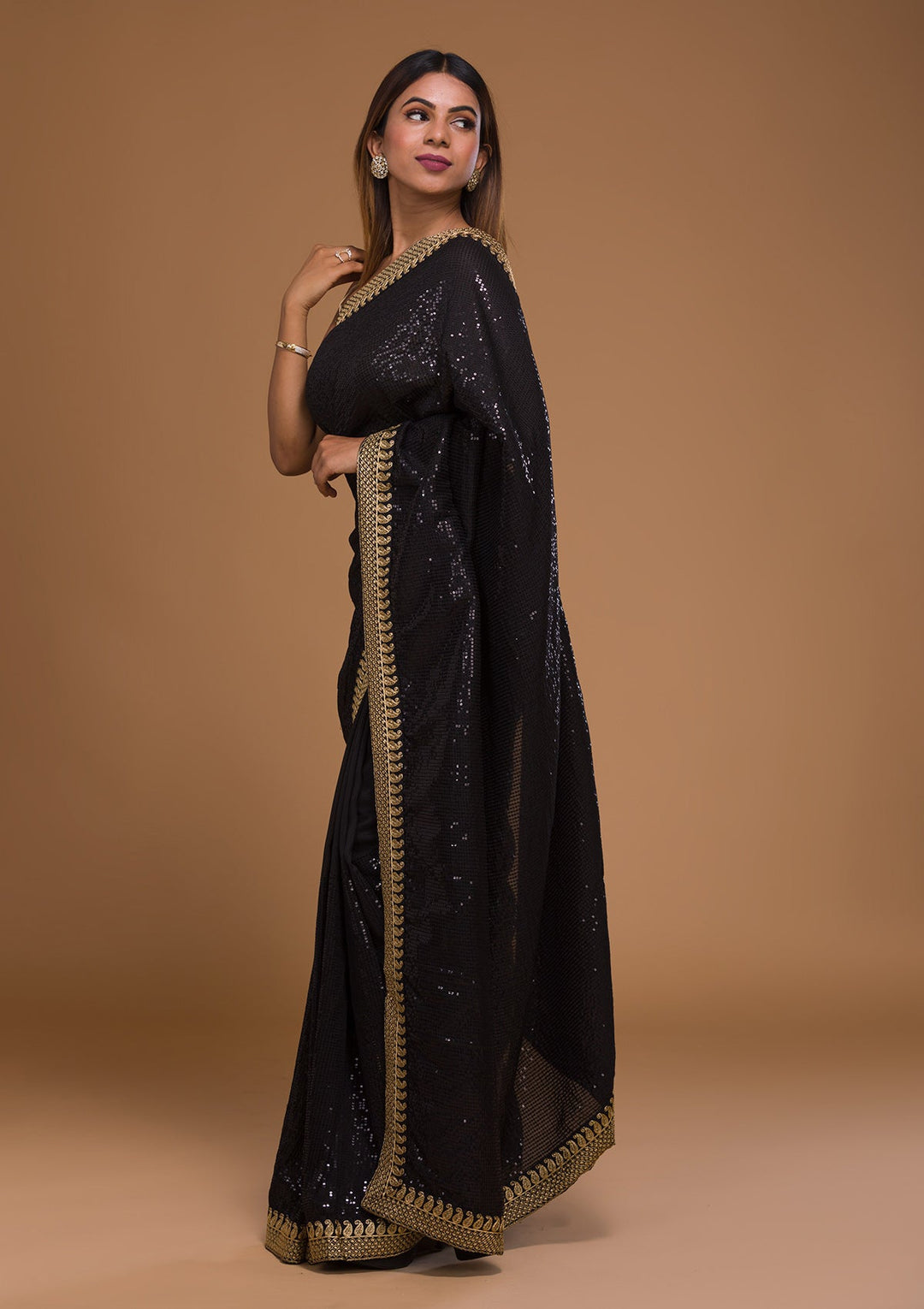 Black Sequins Georgette Saree-Koskii
