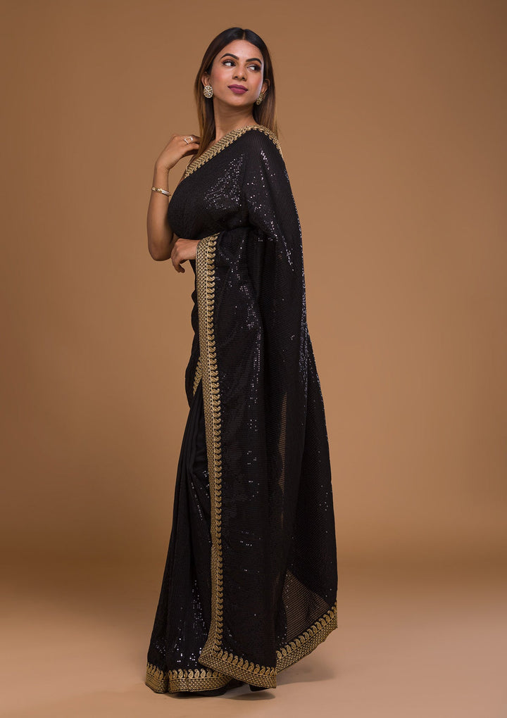Black Sequins Georgette Saree-Koskii