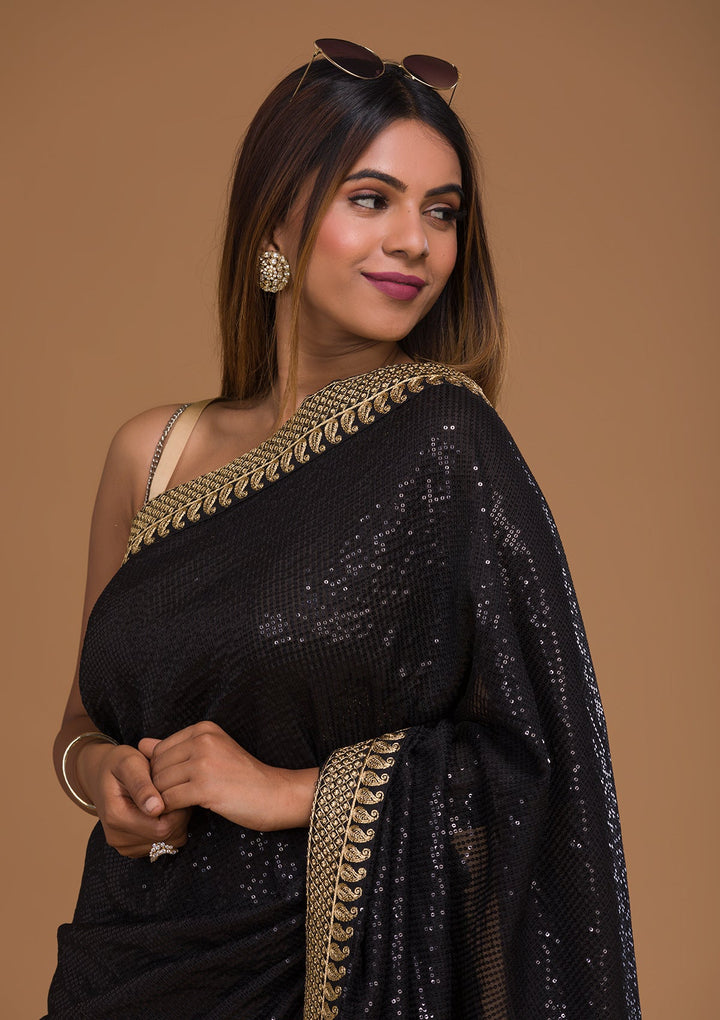 Black Sequins Georgette Saree-Koskii