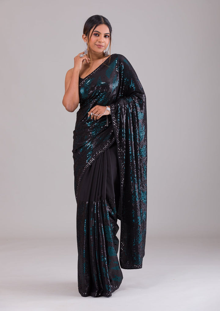 Black Sequins Georgette Saree-Koskii
