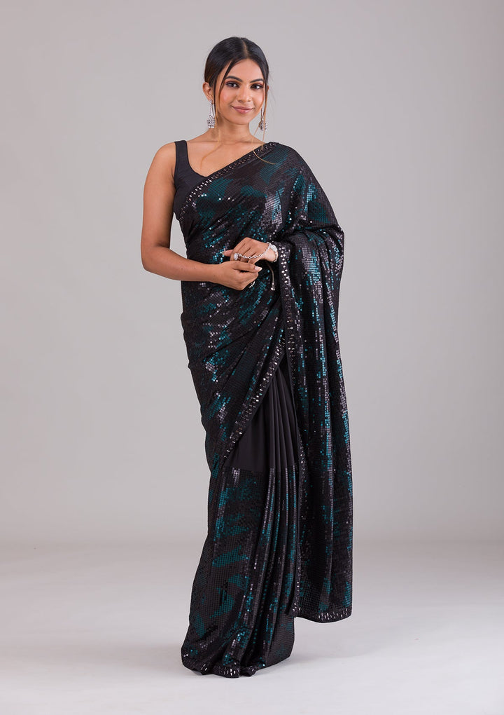 Black Sequins Georgette Saree-Koskii