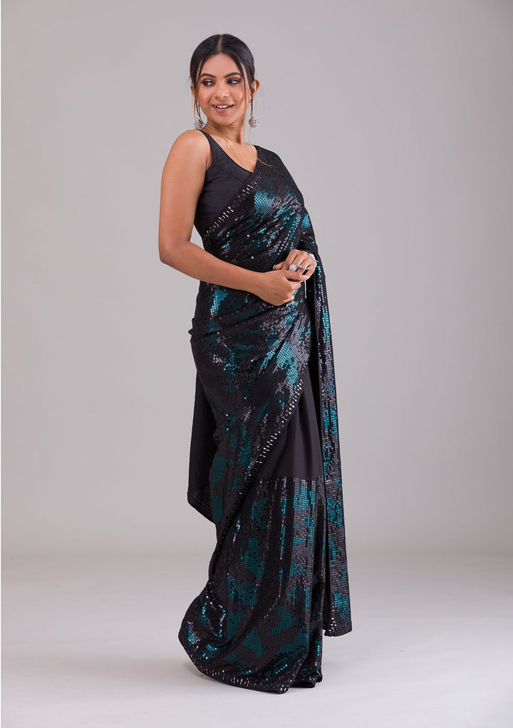 Black Sequins Georgette Saree-Koskii