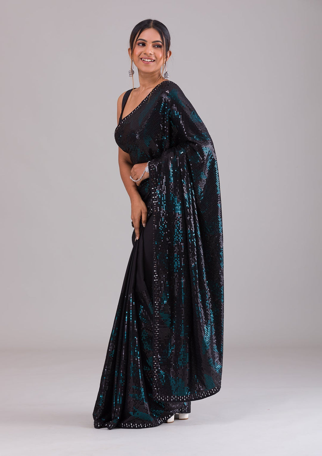Black Sequins Georgette Saree-Koskii