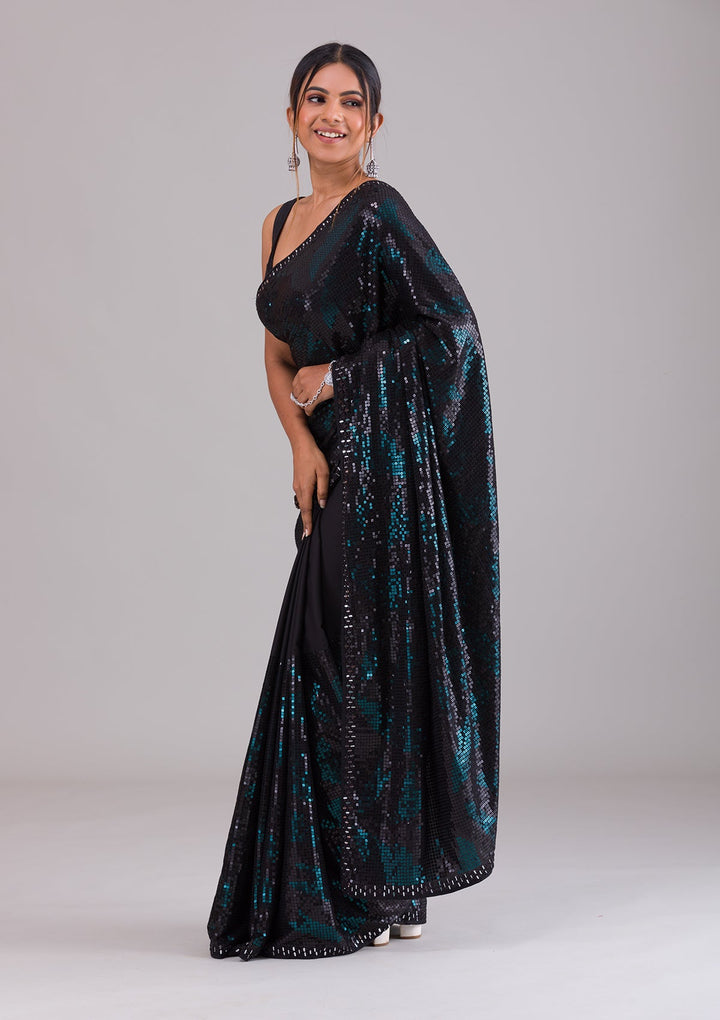 Black Sequins Georgette Saree-Koskii