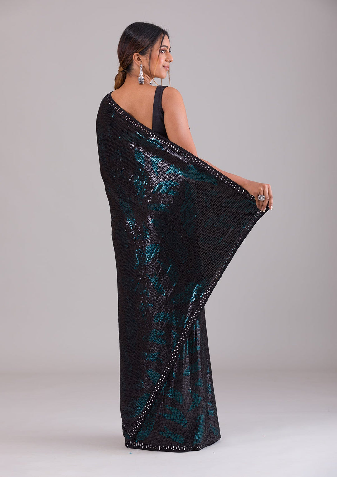Black Sequins Georgette Saree-Koskii