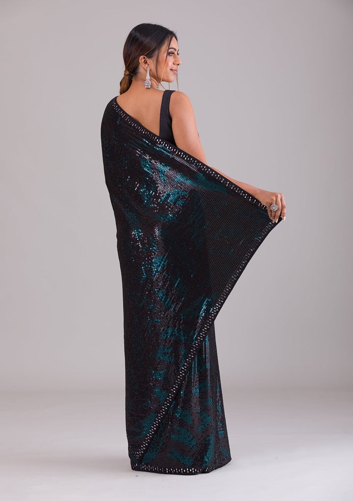 Black Sequins Georgette Saree-Koskii