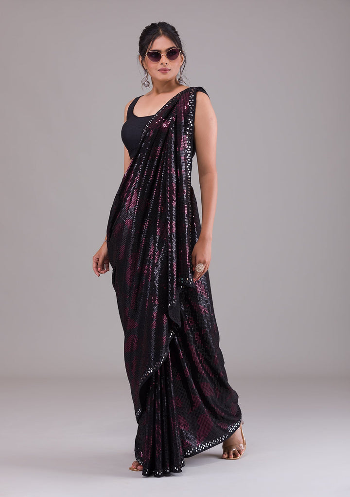 Black Sequins Georgette Saree-Koskii