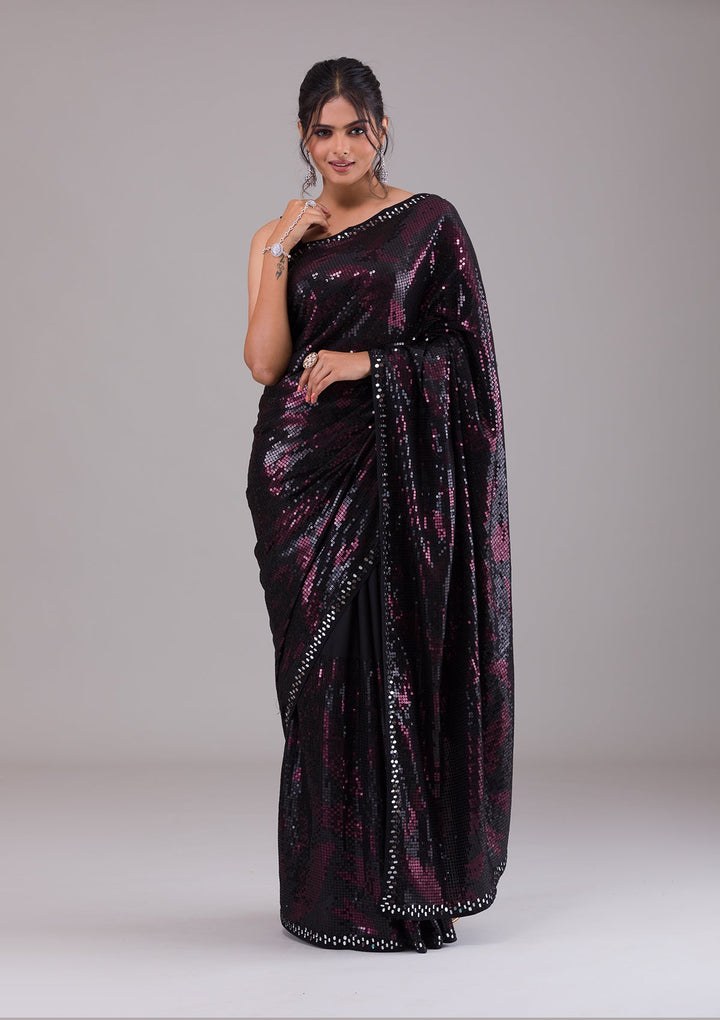 Black Sequins Georgette Saree-Koskii