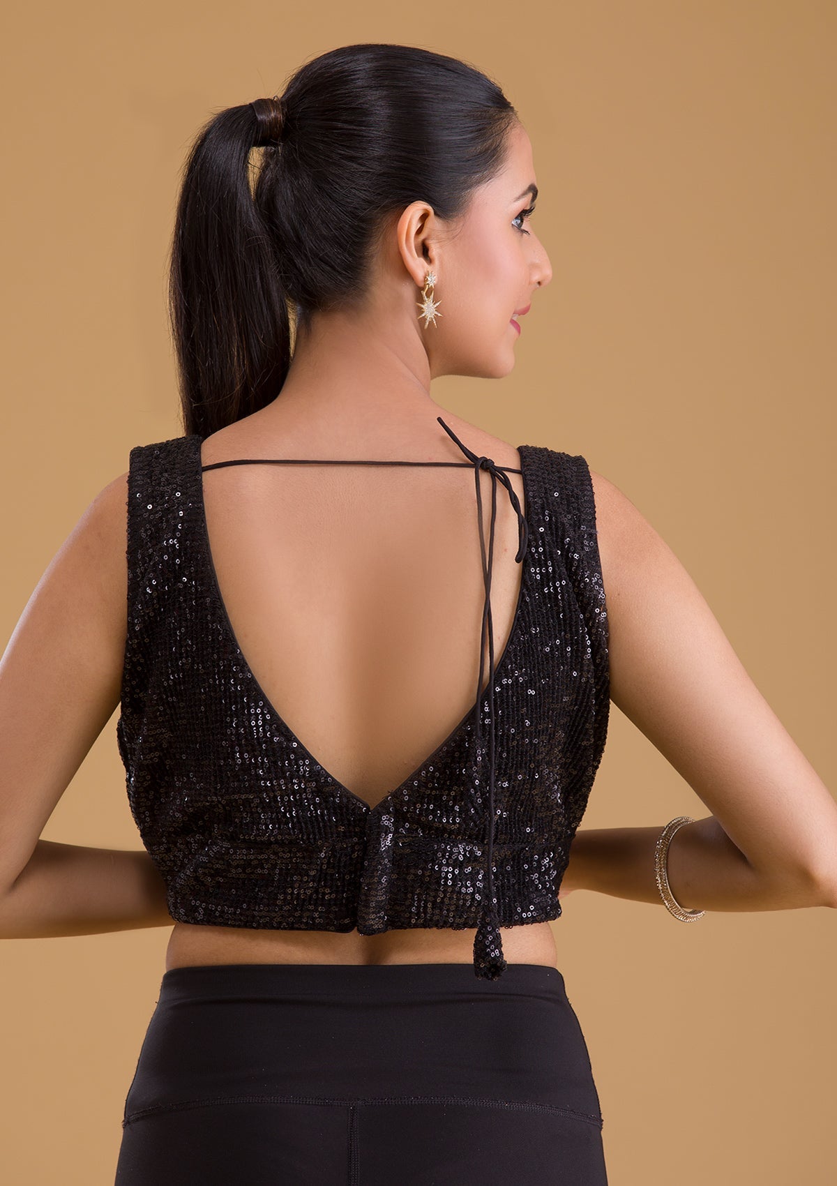 Black Sequins Net Blouse-Koskii