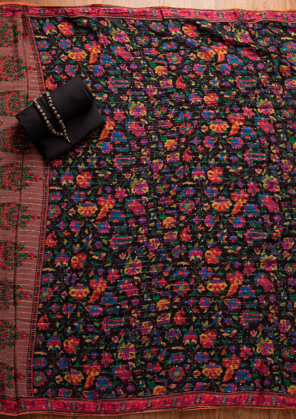 Black Sequins Semi Crepe Designer Semi-Stitched Salwar Suit - koskii