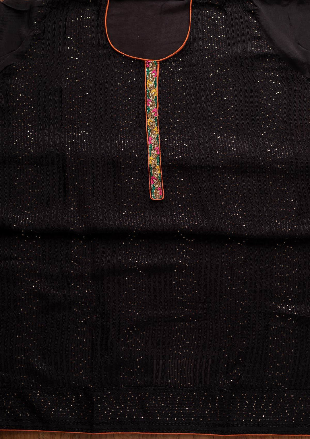 Black Sequins Semi Crepe Designer Semi-Stitched Salwar Suit - koskii