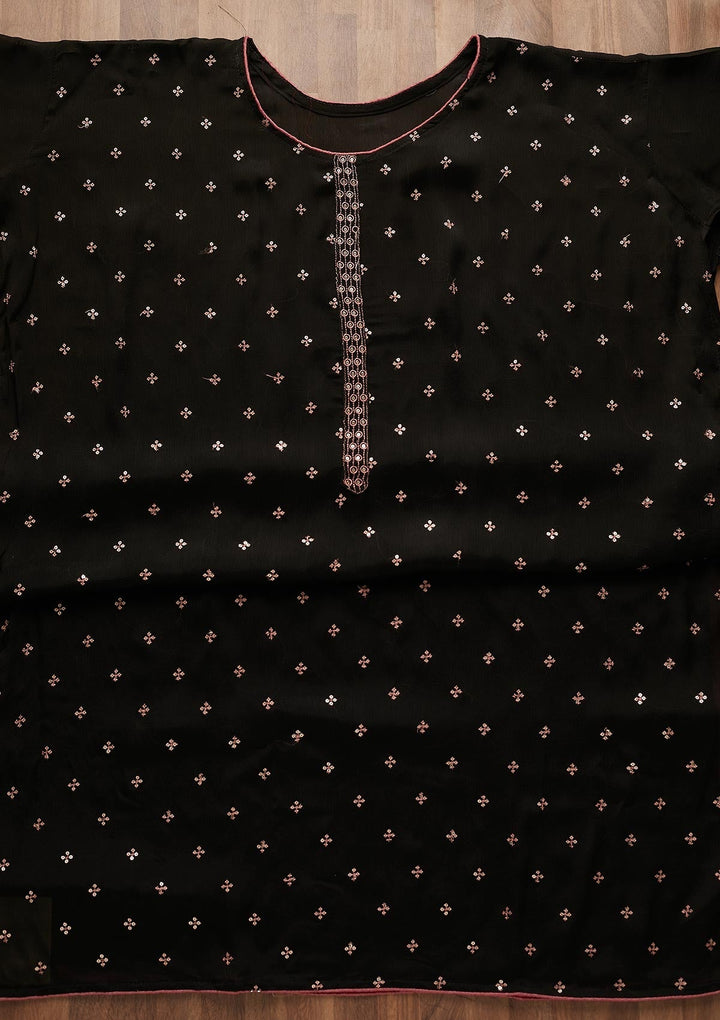 Black Sequins Semi Crepe Semi-Stitched Salwar Suit-Koskii