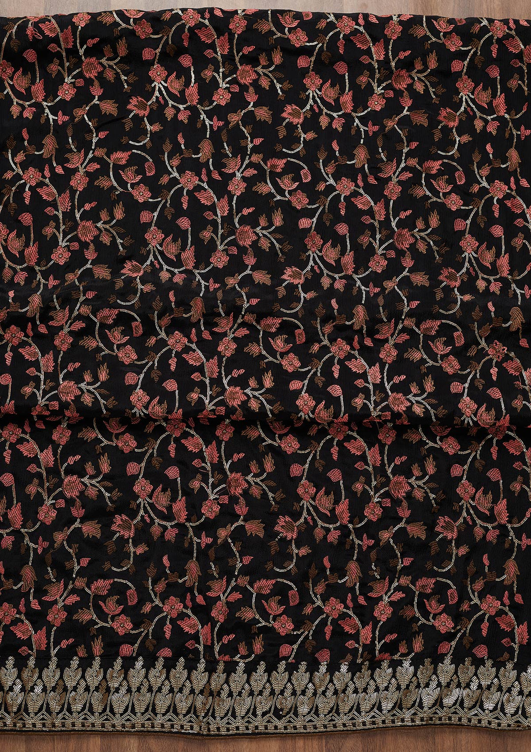 Black Sequins Semi Crepe Unstitched Salwar Suit-Koskii