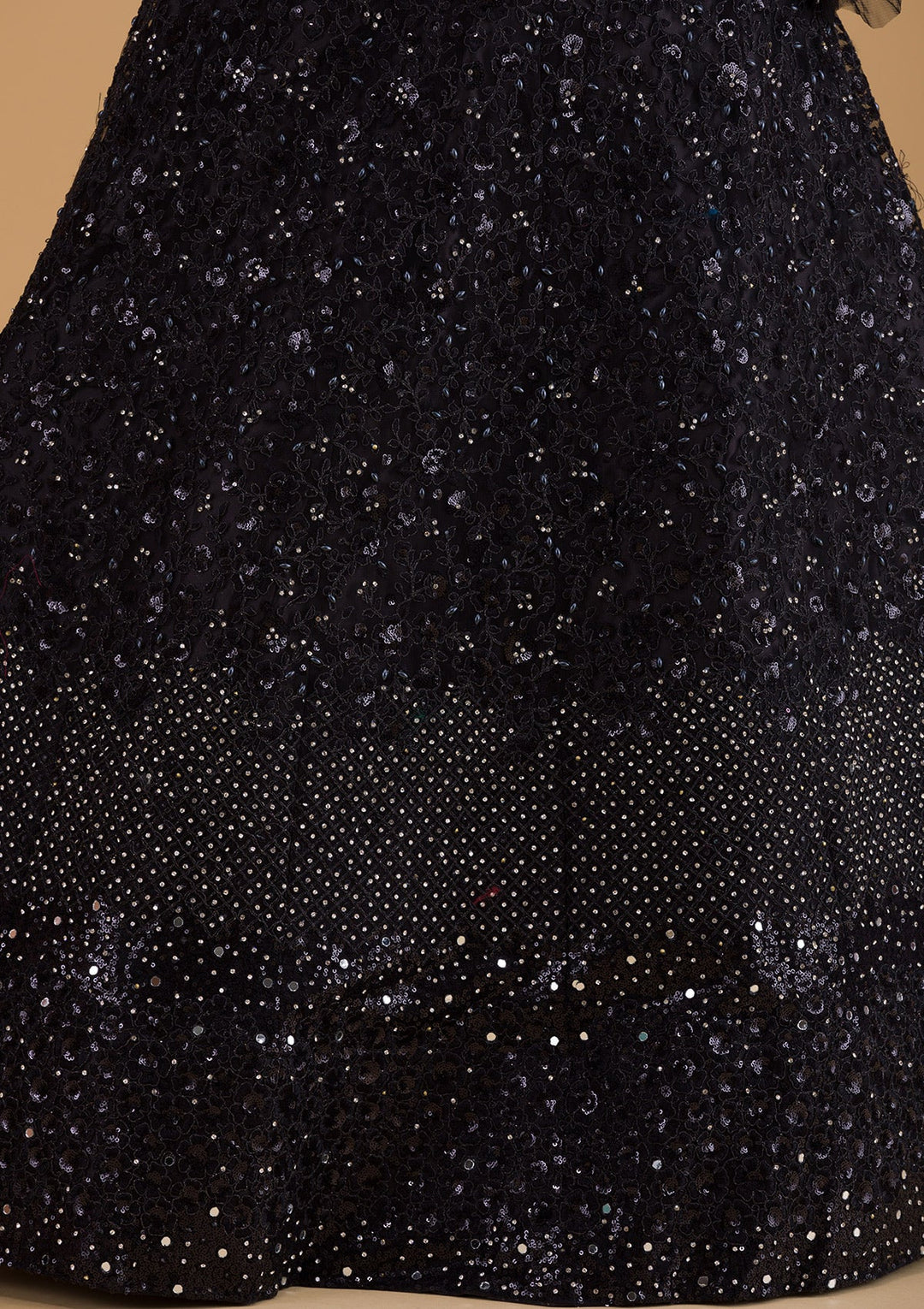 Black Silver Stonework Net Designer Lehenga-Koskii