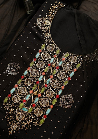 Black Stonework Georgette Designer Unstitched Salwar Suit - Koskii