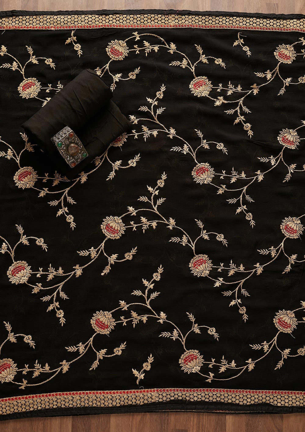 Black Stonework Georgette Designer Unstitched Salwar Suit - Koskii