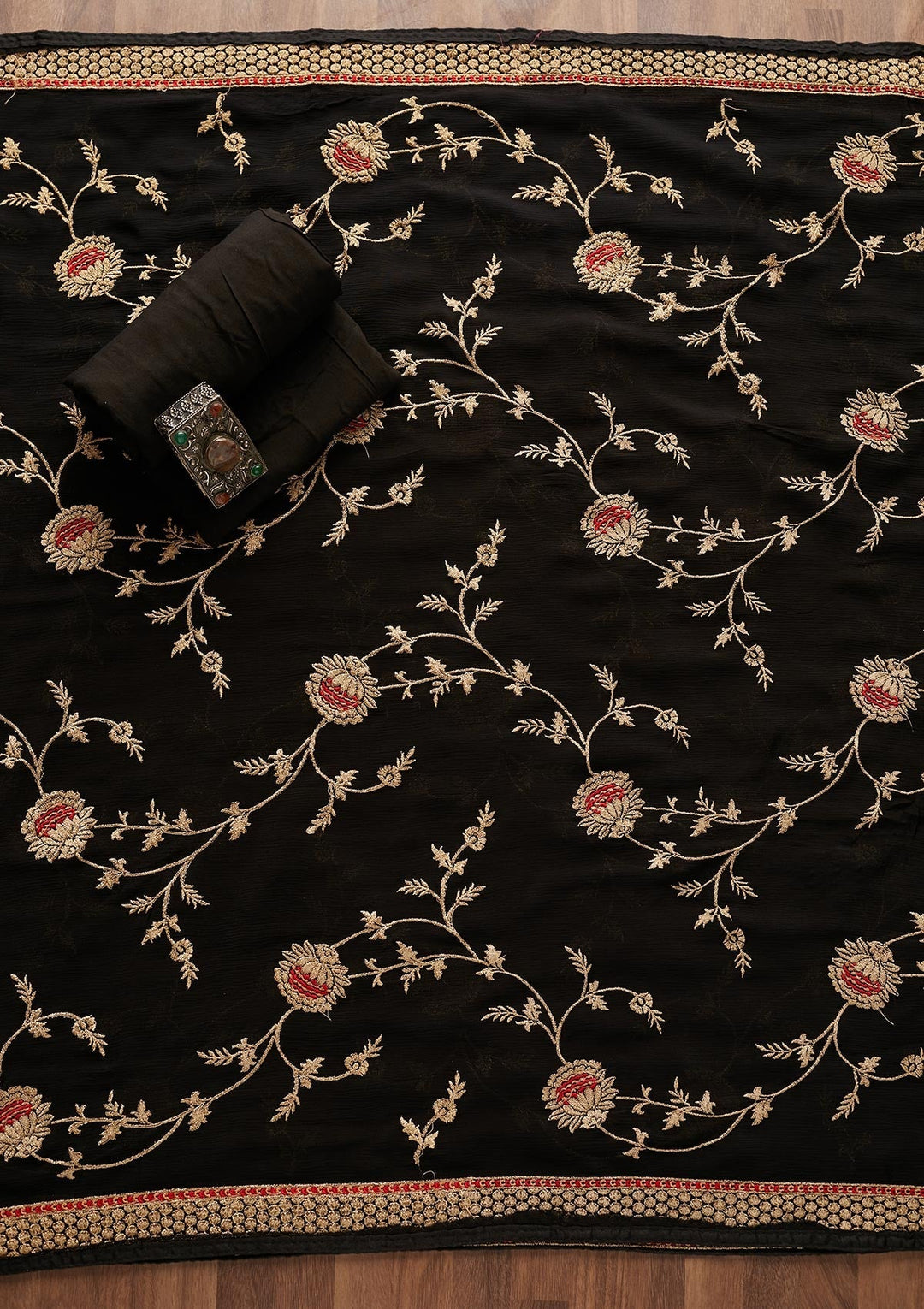 Black Stonework Georgette Designer Unstitched Salwar Suit - Koskii