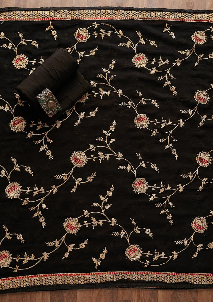 Black Stonework Georgette Designer Unstitched Salwar Suit - Koskii