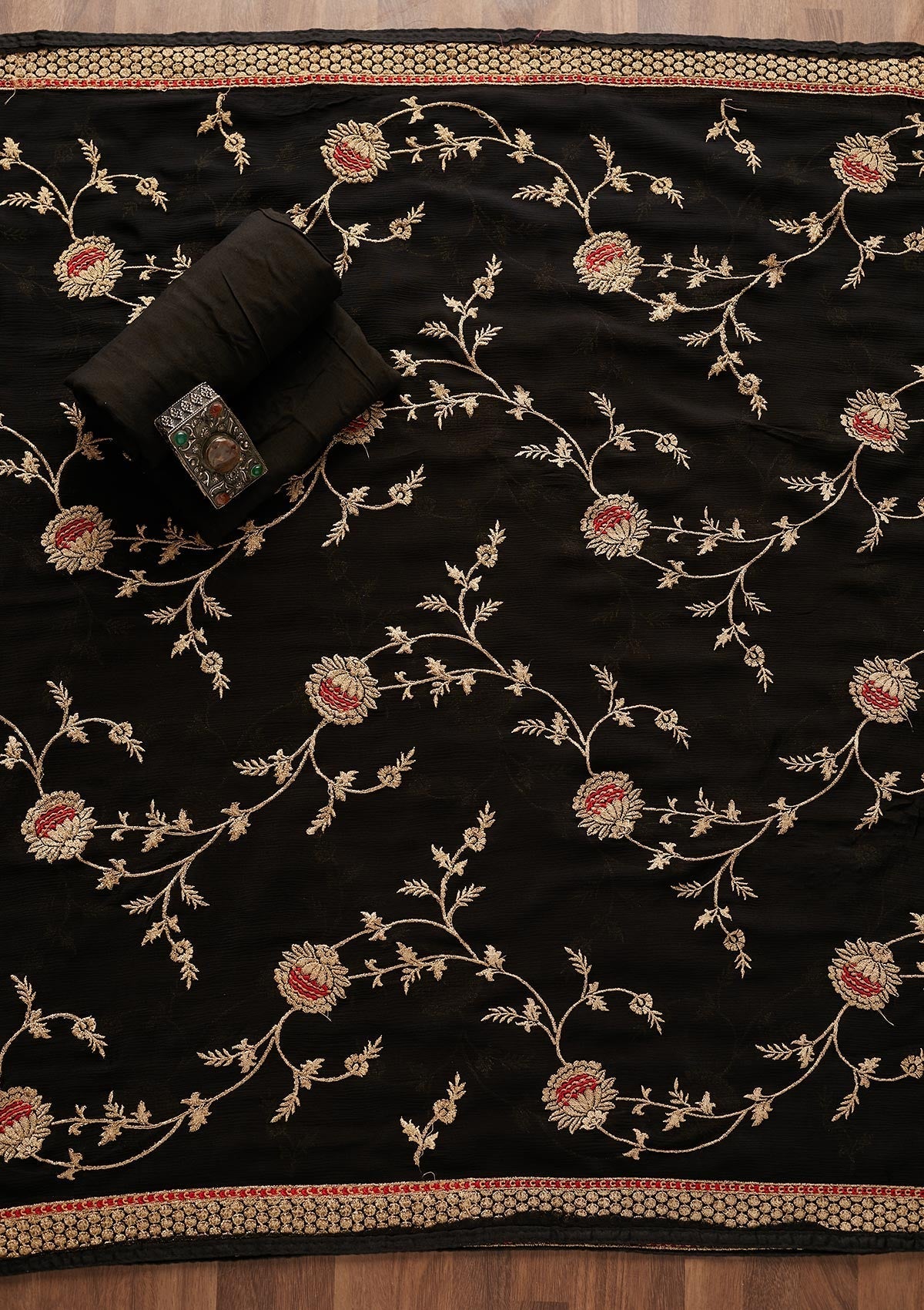 Black Stonework Georgette Designer Unstitched Salwar Suit - Koskii