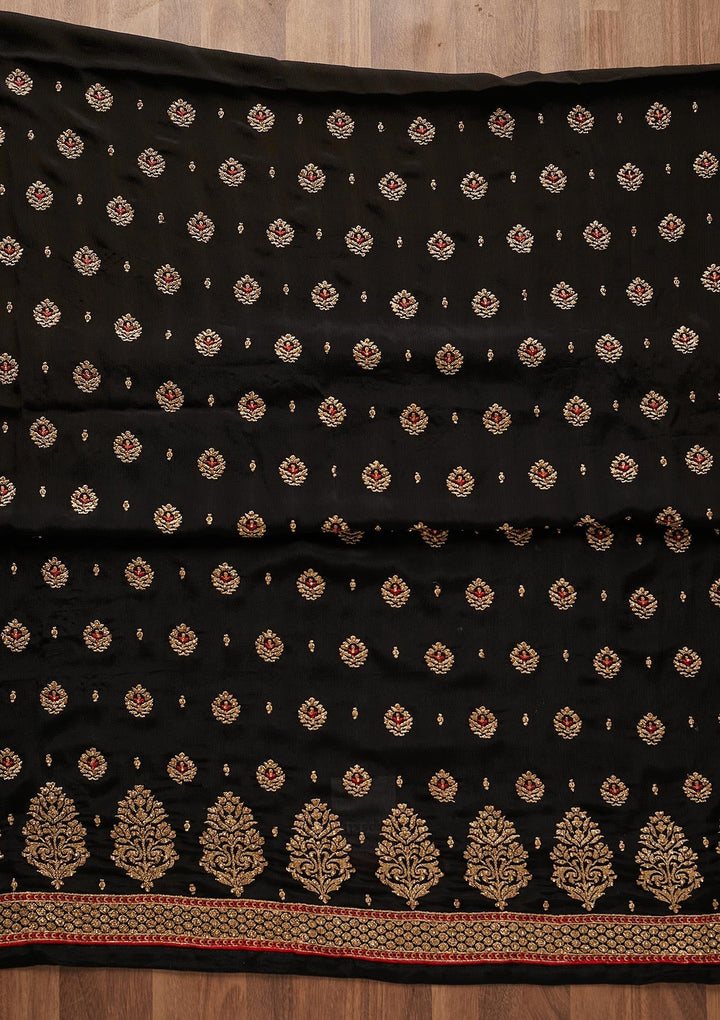 Black Stonework Georgette Designer Unstitched Salwar Suit - Koskii
