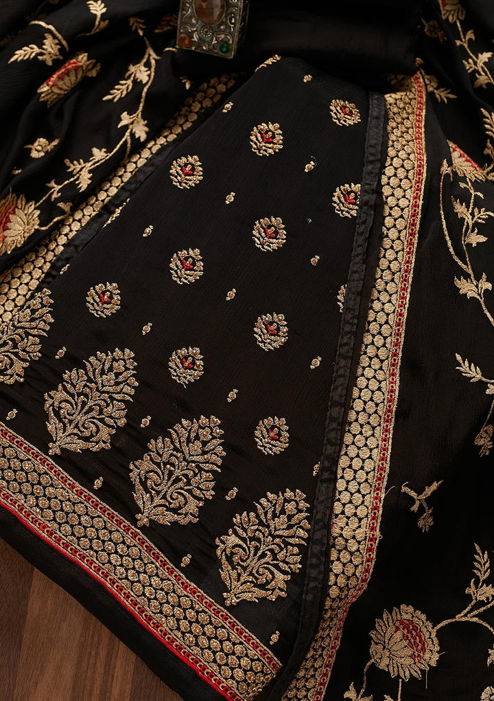 Black Stonework Georgette Designer Unstitched Salwar Suit - Koskii