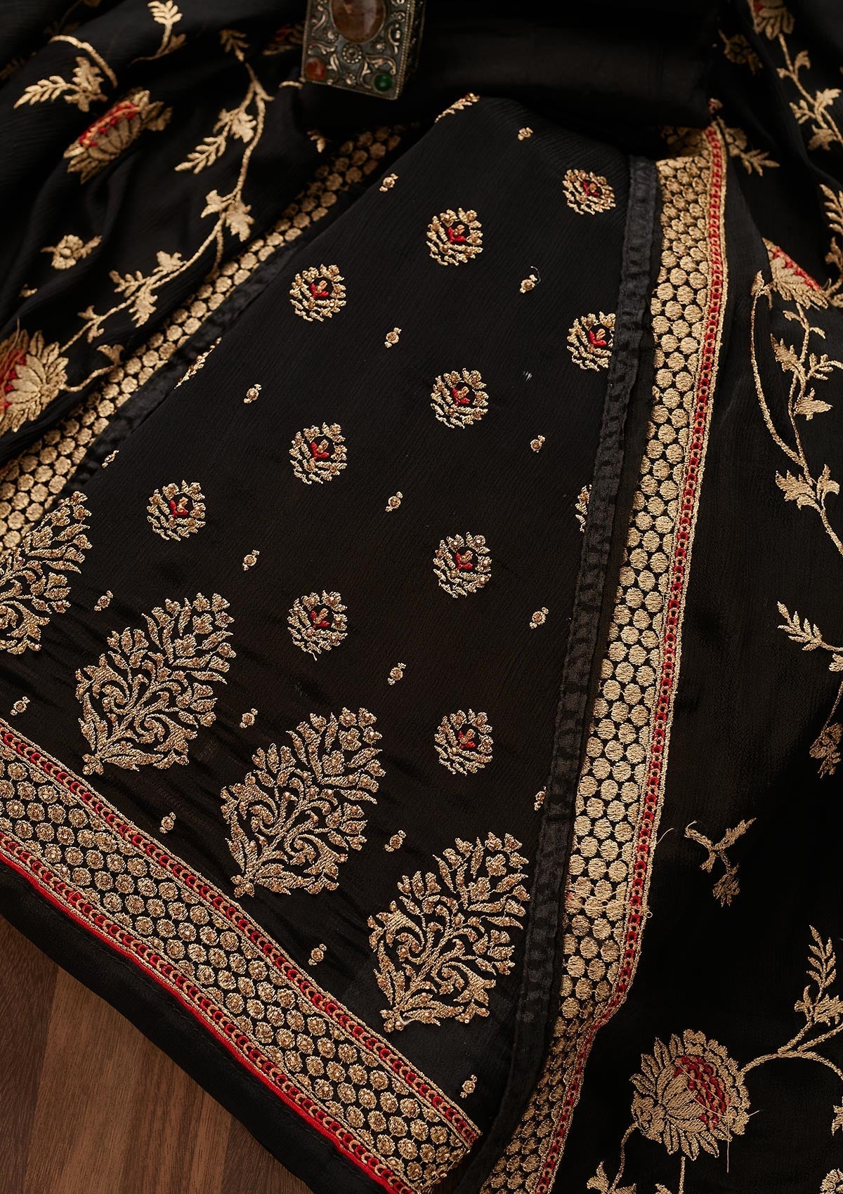 Black Stonework Georgette Designer Unstitched Salwar Suit - Koskii