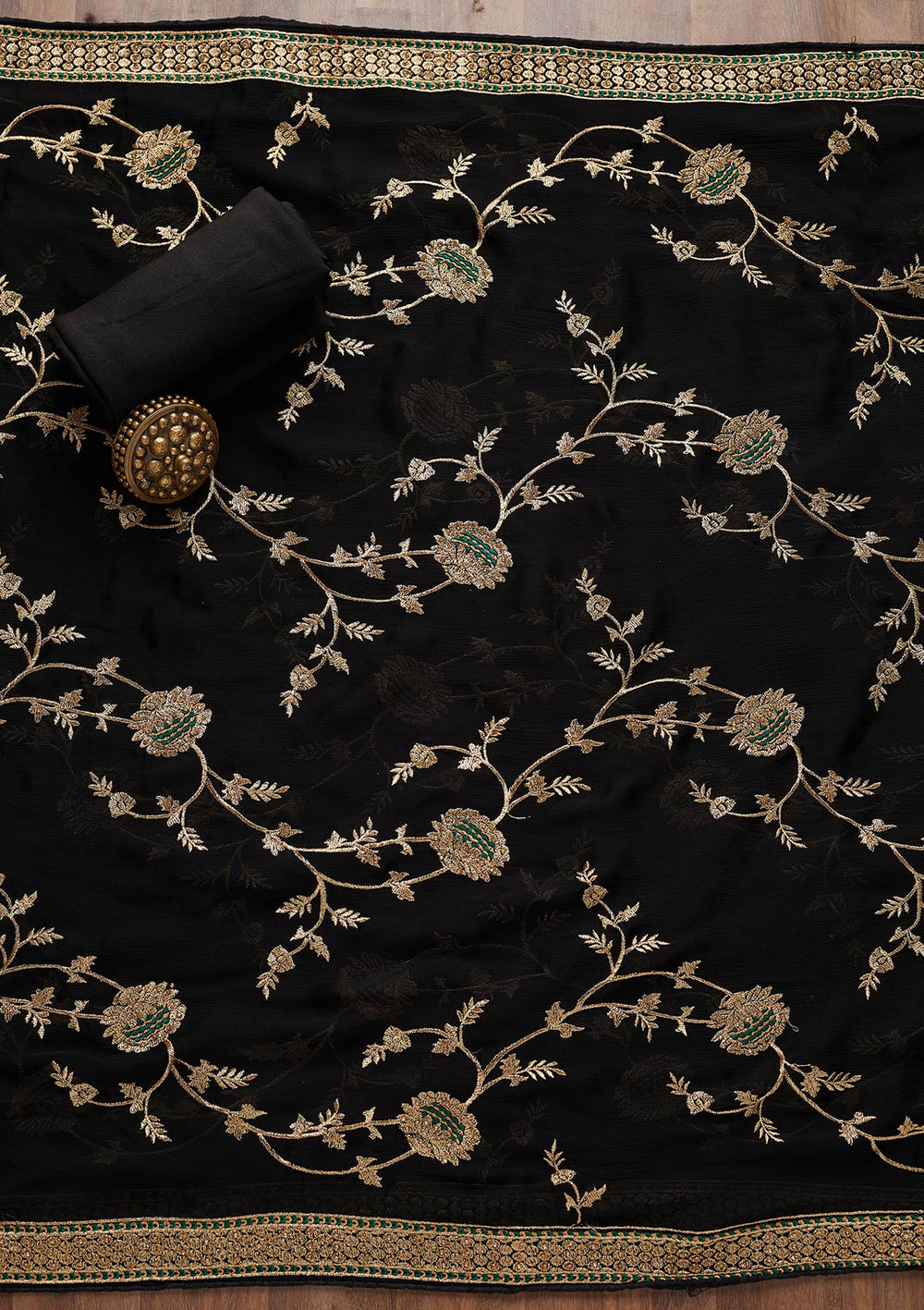 Black Stonework Georgette Unstitched Salwar Suit-Koskii