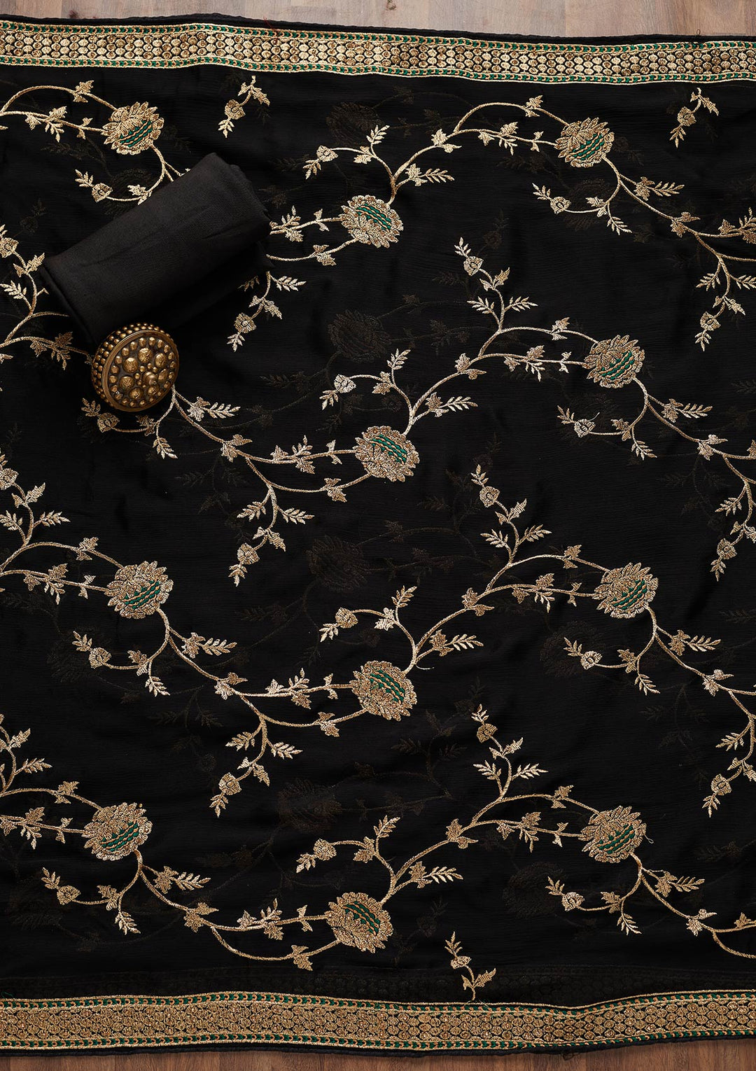 Black Stonework Georgette Unstitched Salwar Suit-Koskii