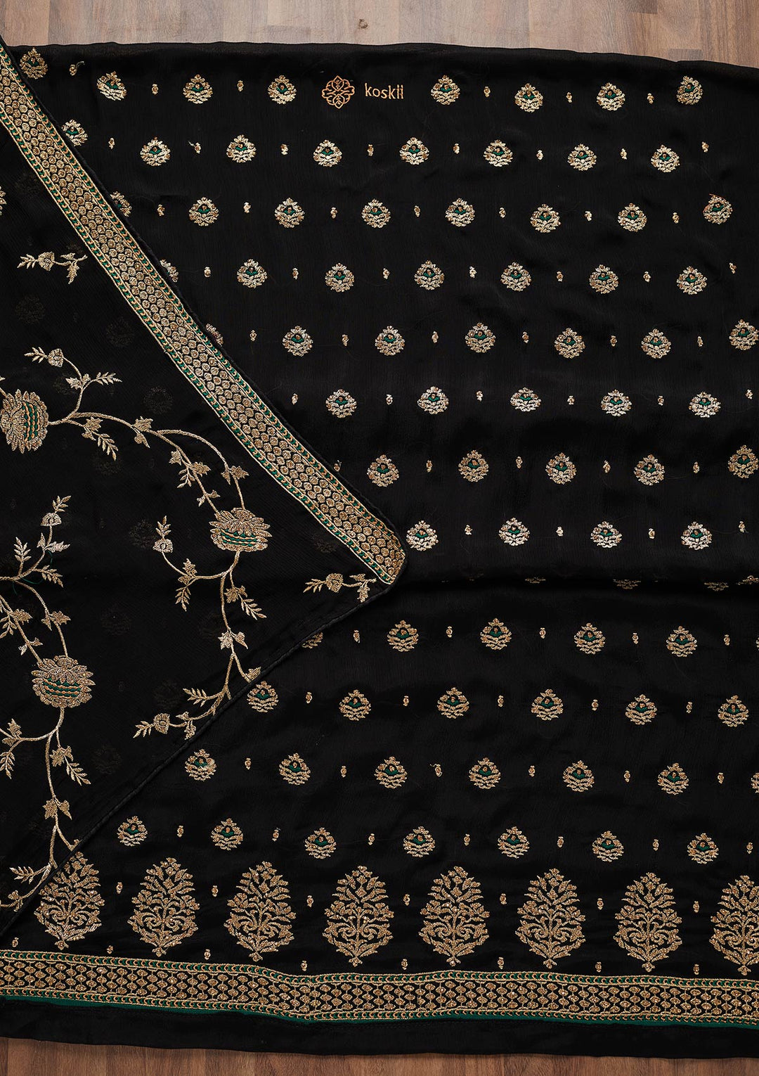 Black Stonework Georgette Unstitched Salwar Suit-Koskii