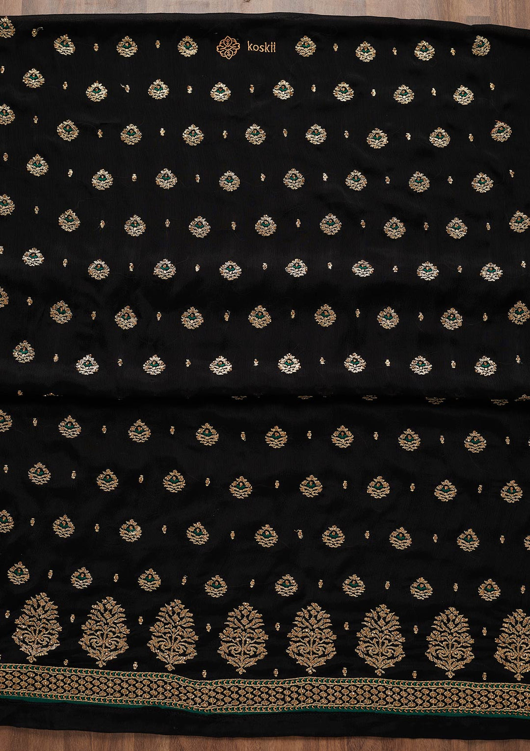 Black Stonework Georgette Unstitched Salwar Suit-Koskii