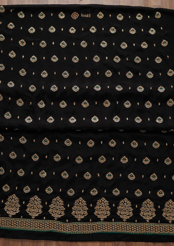 Black Stonework Georgette Unstitched Salwar Suit-Koskii