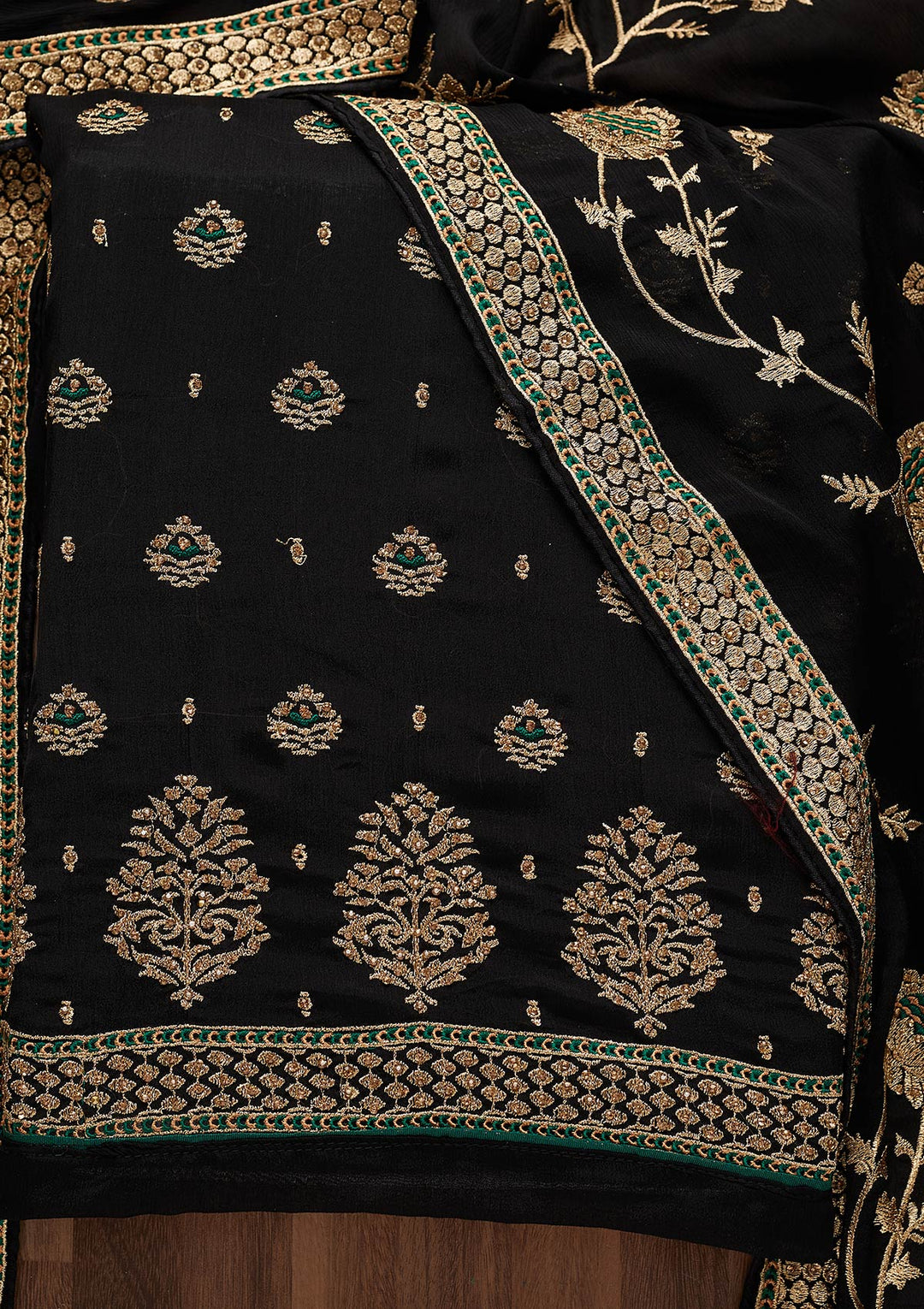 Black Stonework Georgette Unstitched Salwar Suit-Koskii
