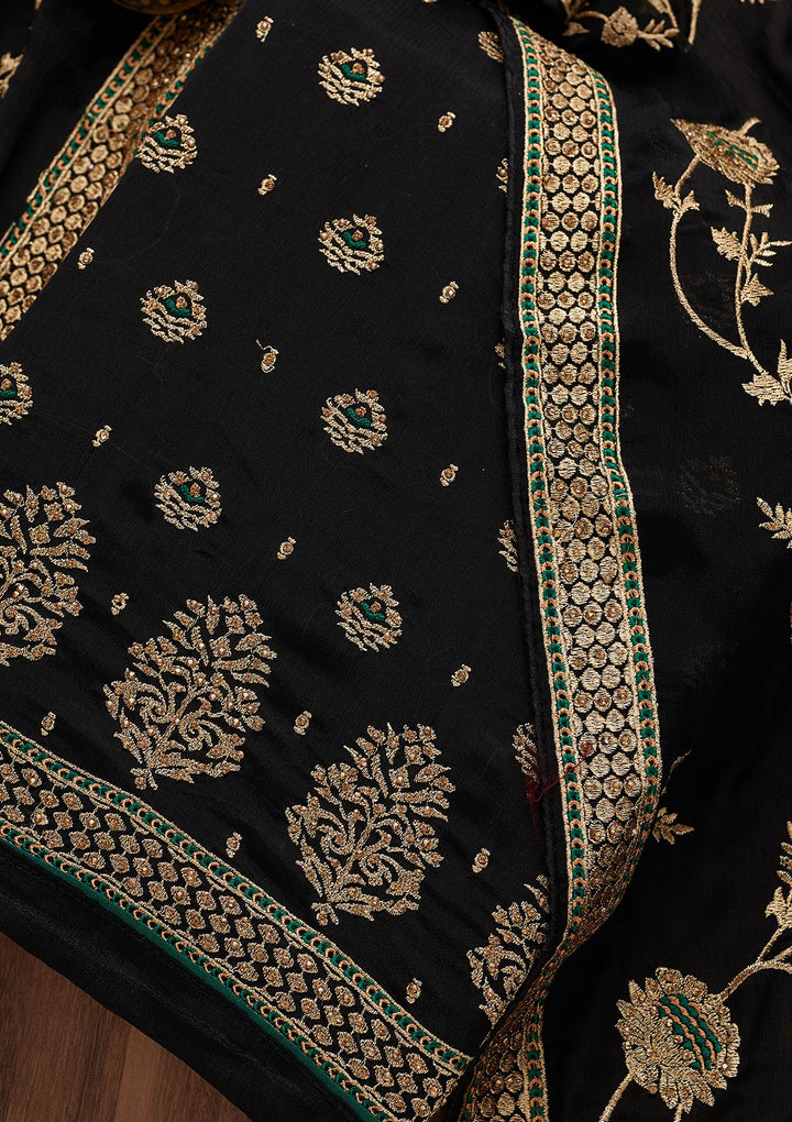 Black Stonework Georgette Unstitched Salwar Suit-Koskii