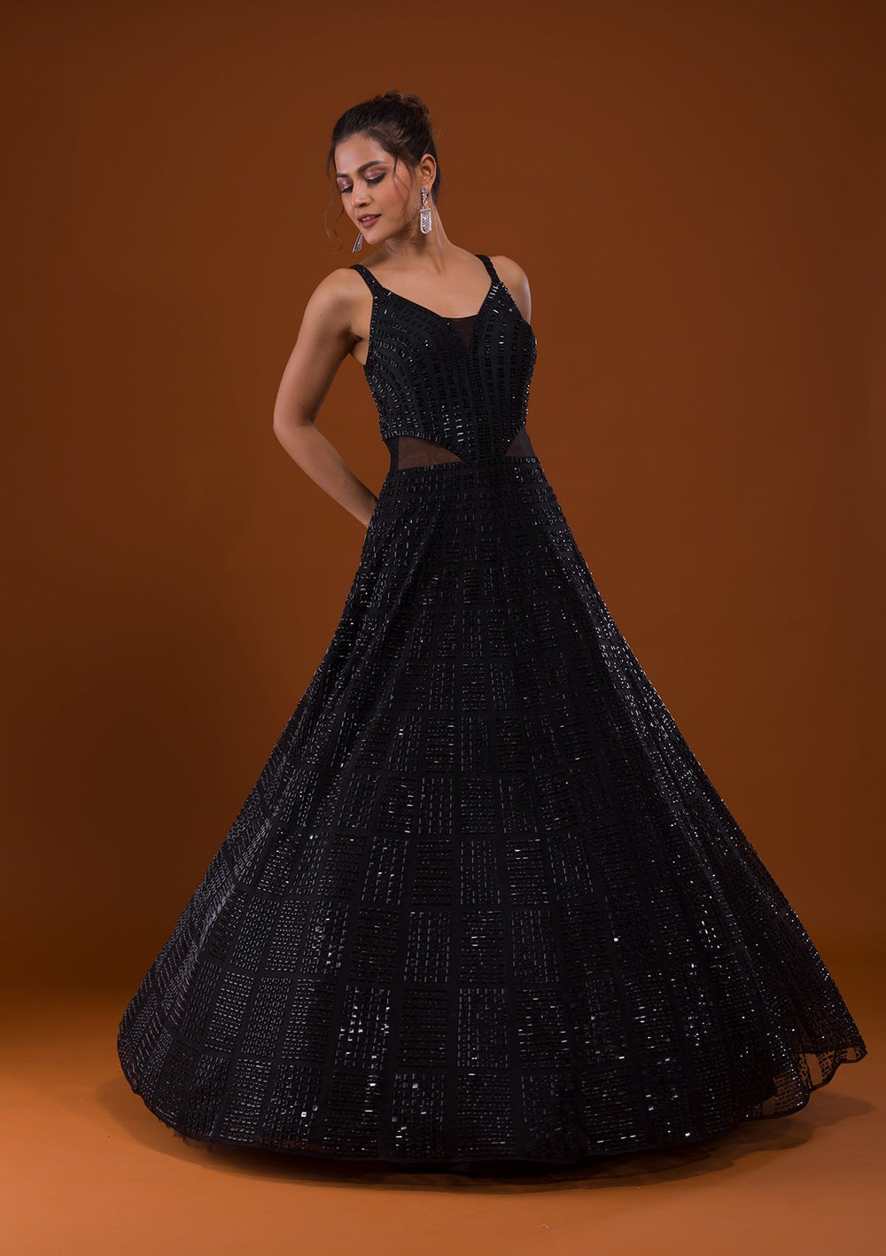 Black Stonework Net Designer Gown-Koskii