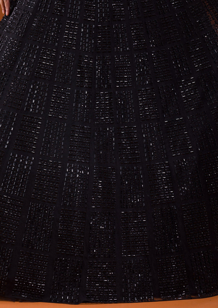 Black Stonework Net Designer Gown-Koskii